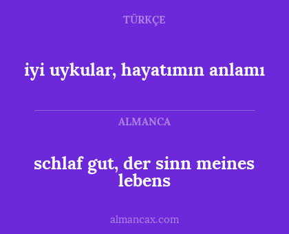 schlaf gut, der sinn meines lebens - iyi uykular, hayatımın anlamı