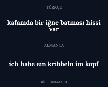 ich habe ein kribbeln im kopf - kafamda bir iğne batması hissi var