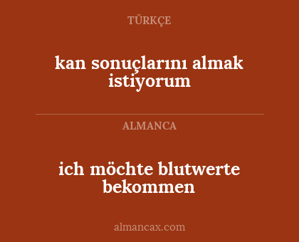 ich möchte blutwerte bekommen - kan sonuçlarını almak istiyorum