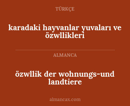özwllik der wohnungs-und landtiere - karadaki hayvanlar yuvaları ve özwllikleri