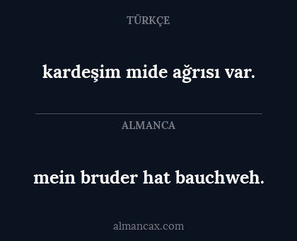 mein bruder hat bauchweh. - kardeşim mide ağrısı var.
