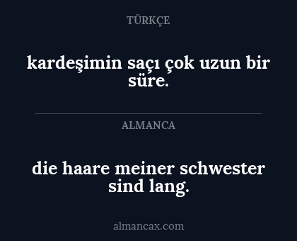 die haare meiner schwester sind lang. - kardeşimin saçı çok uzun bir süre.