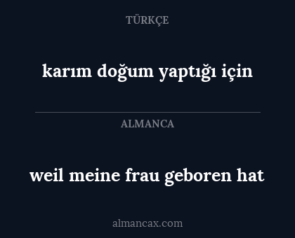 weil meine frau geboren hat - karım doğum yaptığı için