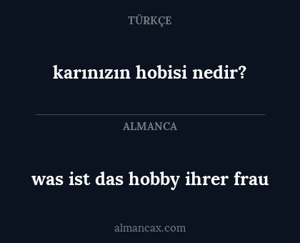was ist das hobby ihrer frau - karınızın hobisi nedir?