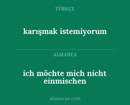 ich möchte mich nicht einmischen - karışmak istemiyorum
