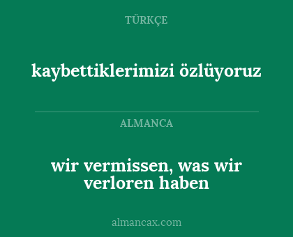 wir vermissen, was wir verloren haben - kaybettiklerimizi özlüyoruz