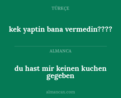 du hast mir keinen kuchen gegeben - kek yaptin bana vermedin????