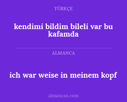 kendimi bildim bileli var bu kafamda - ich war weise in meinem kopf