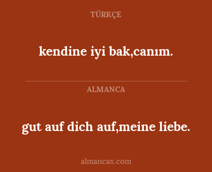 gut auf dich auf,meine liebe. - kendine iyi bak,canım.
