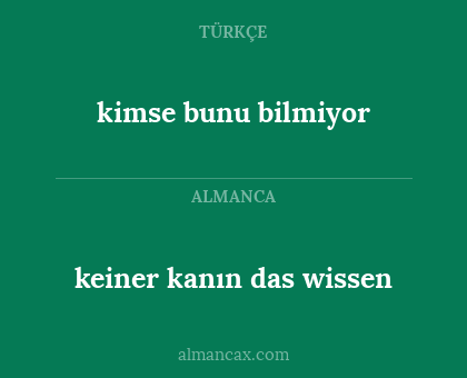 keiner kanın das wissen - kimse bunu bilmiyor