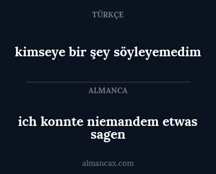 kimseye bir şey söyleyemedim - ich konnte niemandem etwas sagen
