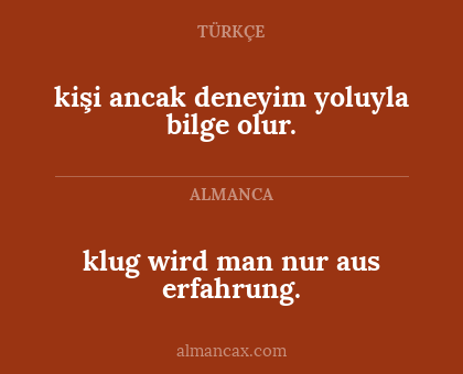 klug wird man nur aus erfahrung. - kişi ancak deneyim yoluyla bilge olur.