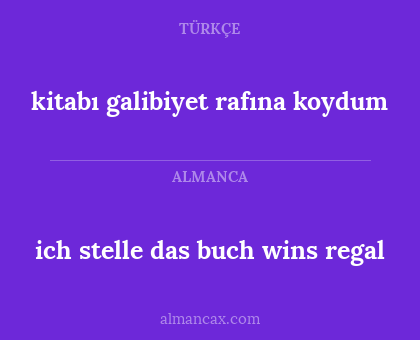 kitabı galibiyet rafına koydum - ich stelle das buch wins regal