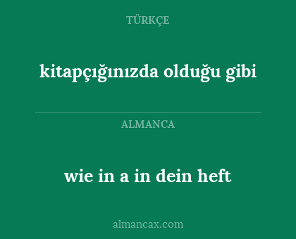 wie in a in dein heft - kitapçığınızda olduğu gibi