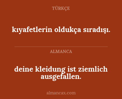 kıyafetlerin oldukça sıradışı. - deine kleidung ist ziemlich ausgefallen.