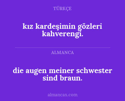 die augen meiner schwester sind braun. - kız kardeşimin gözleri kahverengi.