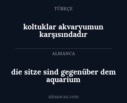koltuklar akvaryumun karşısındadır - die sitze sind gegenüber dem aquarium