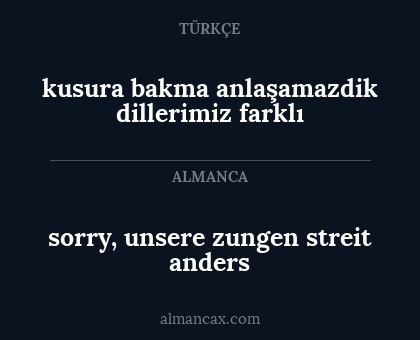 kusura bakma anlaşamazdik dillerimiz farklı - sorry, unsere zungen streit anders