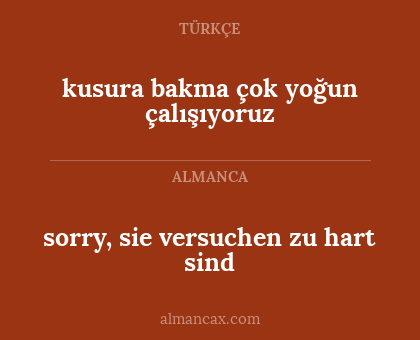 sorry, sie versuchen zu hart sind - kusura bakma çok yoğun çalışıyoruz