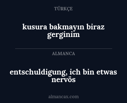entschuldigung, ich bin etwas nervös - kusura bakmayın biraz gerginim