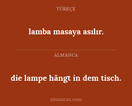 die lampe hängt in dem tisch. - lamba masaya asılır.
