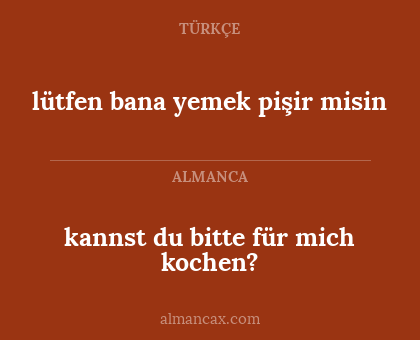 lütfen bana yemek pişir misin - kannst du bitte für mich kochen?