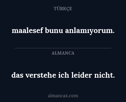 das verstehe ich
leider nicht. - maalesef bunu anlamıyorum.