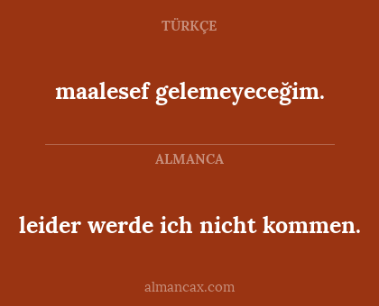 leider werde ich nicht kommen. - maalesef gelemeyeceğim.