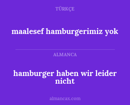 hamburger haben wir leider nicht - maalesef hamburgerimiz yok