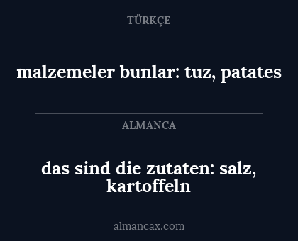 malzemeler bunlar: tuz, patates - das sind die zutaten: salz, kartoffeln