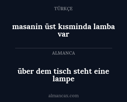 über dem tisch steht eine lampe - masanin üst kısminda lamba var