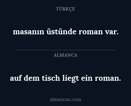 auf dem tisch liegt ein roman. - masanın üstünde roman var.