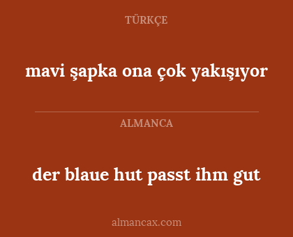 der blaue hut passt ihm gut - mavi şapka ona çok yakışıyor