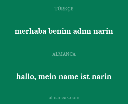 hallo, mein name ist narin - merhaba benim adım narin