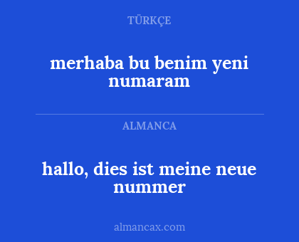 merhaba bu benim yeni numaram - hallo, dies ist meine neue nummer