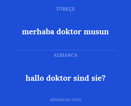 hallo doktor sind sie? - merhaba doktor musun