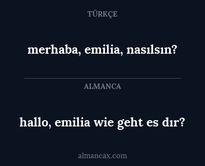 hallo, emilia wie geht es dır? - merhaba, emilia, nasılsın?