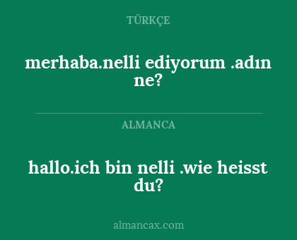hallo.ich bin nelli .wie heisst du? - merhaba.nelli ediyorum .adın ne?