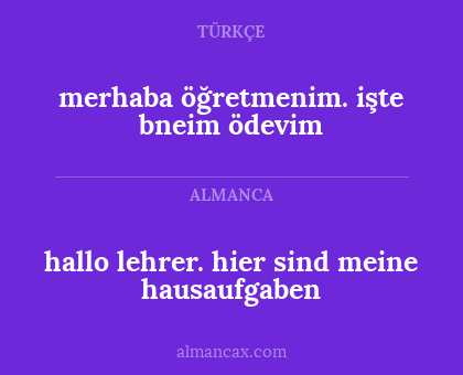 hallo lehrer. hier sind meine hausaufgaben - merhaba öğretmenim. işte bneim ödevim