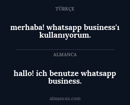 hallo! ich benutze whatsapp business. - merhaba! whatsapp business'ı kullanıyorum.