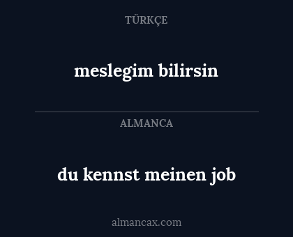 meslegim bilirsin - du kennst meinen job