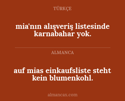 mia'nın alışveriş listesinde karnabahar yok. - auf mias einkaufsliste steht kein blumenkohl.