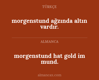 morgenstund ağzında altın vardır. - morgenstund hat gold im mund.
