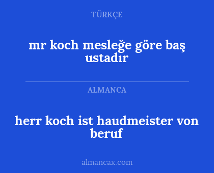 herr koch ist haudmeister von beruf - mr koch mesleğe göre baş ustadır