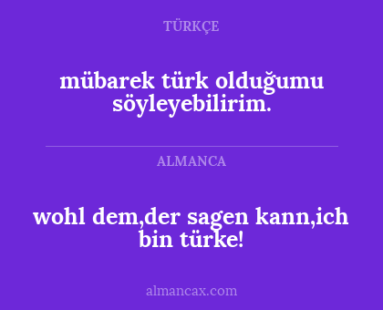 wohl dem,der sagen kann,ich bin türke! - mübarek türk olduğumu söyleyebilirim.