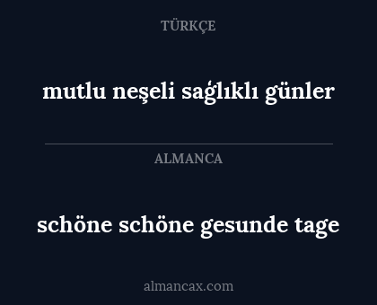 schöne schöne gesunde tage - mutlu neşeli saģlıklı günler