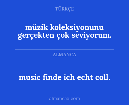music finde ich echt coll. - müzik koleksiyonunu gerçekten çok seviyorum.