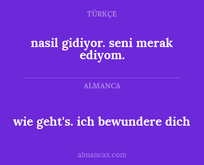 wie geht's. ich bewundere dich - nasil gidiyor.
seni merak ediyom.