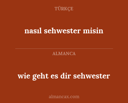 wie geht es dir sehwester - nasıl sehwester misin