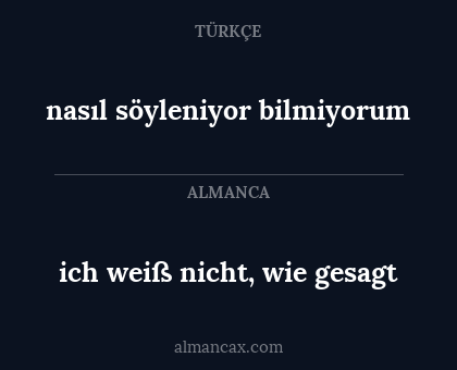 nasıl söyleniyor bilmiyorum - ich weiß nicht, wie gesagt
